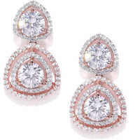 Priyaasi Rose Gold-Plated American Diamond Earrings for Women | Stylish Geometric Halo Design | Drop Style Earrings for Party | Birthday & Wedding Gifts for Girls