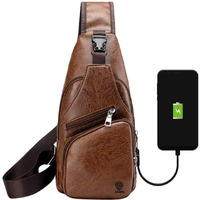 Elios Men s PU Leather Multipurpose Daypack Shoulder Sling Bag Chest Crossbody Shoulder Chest Travel Bag with USB Charging Port Black