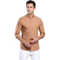 Dennis Lingo Men s Solid Camel Brown Slim Fit Cotton Casual Shirt (CC201_CAMEL_XL)