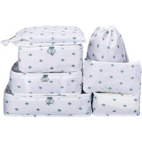 Styleys Polyester Packing Cubes Travel Organizer Lightweight Travel Organisers Garment Storage Bags With Shoe Bag (Set Of 7, White Cactus - S11003)