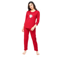 ZEYO Women s Cotton Dot Printed Red Pajama Set Night Suit Set Of Top & Pyjama 5281, 2XL
