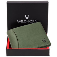 WildHorn RFID Protected Leather Wallets for Men I 9 Card Slots I 2 Currency & 2 Secret Compartments I 1 Zipper & 3 Id Card Windows, Green