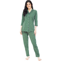 ZEYO Women s Cotton Star Printed Green Night Suit Shirt & Pajama Set 5271 (Large)