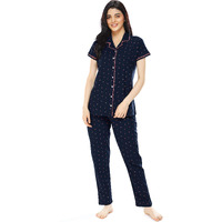ZEYO Women s Cotton Flash Printed Navy Blue Pajama Set/ Night Suit Set Of Shirt & Pyjama 5251