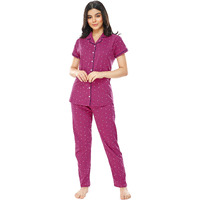 ZEYO Women s Cotton Flash Printed Wine Night Suit Set Of Shirt & Pajama Set 5251