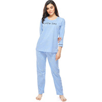 ZEYO Women s Cotton Polar Bear Printed Blue Night Suit Set of Top & Pajama Set 5287
