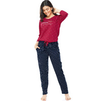 ZEYO Women s Cotton Dot Printed Red Night Suit Set Of Top & Pajama Set 5282