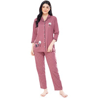 ZEYO Women s Cotton Dot Printed Brown Night Suit Set Of Pajama Set, Peach, Small