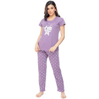 ZEYO Women s Cotton Polka Dot Printed Purple Night Suit Top & Pajama Set 5292 (Medium)
