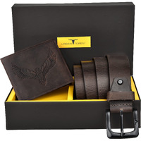 URBAN FOREST Zeke Vintage Brown Leather Wallet & Casual Brown Leather Belt Combo Gift Set for Men
