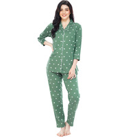ZEYO Women s Cotton Heart Printed Green Night Suit Shirt & Pajama Set 5274 (Large)
