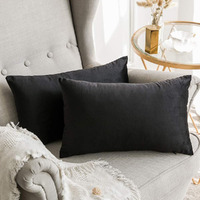 Khooti Rectangular Velvet Cushion Cover, 12x20 (Black)(Pack of 2)