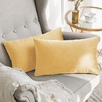 Khooti Rectangular Velvet Cushion Cover, 16x24 (Wheat)(Pack of 2)