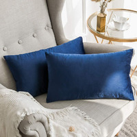 Khooti Rectangular Velvet Cushion Cover, 12x20 (Blue)(Pack of 2)