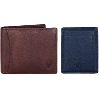 WildHorn Maroon Leather Men s Wallet and Blue Safiano Card Case (WH1173)