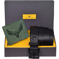 URBAN FOREST Zeke Vintage Green Leather Wallet & Casual Black Leather Belt Combo Gift Set for Men