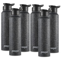 PEXPO Chromo Stainless Steel Sports/Fridge Sipper Water Bottle 1 Litre, Black Pack of 6| Eco friendly | BPA Free | Water Bottle for Office, Gym, School, Yoga, Trekking, Men, Women and Kids