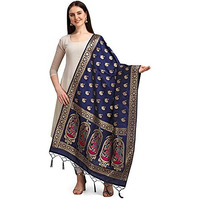 DEVANGI Women s Woven Banarasi Silk Zari Dupatta/Chunni, Width 1 Meter, Length 2.5 Meter (OM-DT-05-NBLUE)