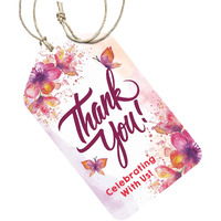 Clickedin Tags for Celebration, 50 Pieces Pre-Designed Floral Tags with Thread, Perfect for Party Birthday Wedding Celebration Small Business Packaging