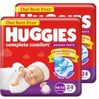 Huggies Complete Comfort Wonder Pants | Pant Style Baby Diapers Newborn / Xs Size, 48 Count | India's Fastest Absorbing Diaper, Patented Dry Xpert Channel, Ideal For 0-5 Kgs