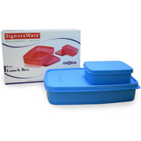 Signora Ware Easy Jumbo Compartment Lunch Box Set Of 2,Bpa Free Plastic,Microwave Safe Food Grade Tiffin Boxes Office School,Leak Proof Air Tight (850Ml+150Ml,Rectangular,Blue,2 Section Storage)
