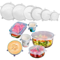 Qerinkle Microwave Safe Silicone Stretch Lids Reuseable Flexible Covers For Rectangle, Round, Square Bowls, Dishes, Plates, Cans, Jars, Glassware And Mugs (Free Size_Multicolor) (Se Of 6)