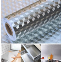 Soqool Self Adhesive Shelf Liner Drawer Liner Peel And Stick Foil Wallpaper Cabinets Shelf Sticker, Creative Aluminum Backsplash Waterproof Paper For Home/Kitchen/Bathroom (15.7"X 78.7", 3D Cube)