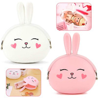 Palay 2 Pcs Silicone Coin Purse For Girls Stylish Coin Pouch Bag, Cute Bunny Small Coin Purse For Kids, Storage Of Change, Small Accessories Wallet For Girls (Pink+White)