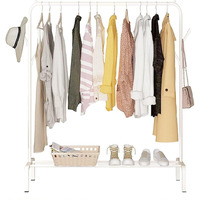 Ekron Multipurpose Metal Garment Stand Rack With Top Rod And Lower Storage Shelf With Hooks Heavy Duty Clothes Coat Hanger Wardrobe Space Organizer (White / 40 X 110 X 148 Cm)