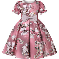 Buy & Try Girl's Satin Floral Printed Frock Short Knee Length Short Sleeve Dora Frocks Dress. (Pink, 5-6-Year)