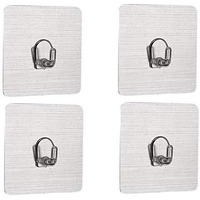 Density Collection Plastic Wall Hooks Utility Towel Bathrobe Coats, Bathroom Kitchen Waterproof And Oil Proof Nail Free Transparent Heavy Duty Wall Hook & Ceiling Hanger- 8 Kg Capicity Each Hook (4)