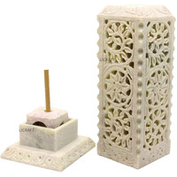 Kc Kullicraft Handcrafted Flower Carving Soapstone Marble Incense Holder Agarbati Stand Dhoopbatti Stand For Puja With 6 Dhoop Batti