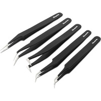 Themisto - Built With Passion 5 In 1 Satinless Steel Tweezer Set (Powder Coated), Black