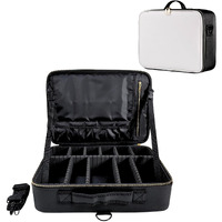 Lacopine Portable Cosmetic Organizer With Shoulder Straps Multi Functional Cosmetic Bag Makeup Handbag For Travel & Home Gift (Black &White 16 Inch(1 Layer))