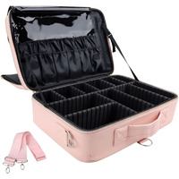 Lacopine Travel Professional Makeup Case Cosmetic Bag Organizer Bag For Women | Portable Artist Storage Makeup Brush Bag With Adjustable Dividers (Baby Pink, 16 Inch (2 Layer))