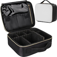 Lacopine Travel Professional Cosmetic Bag Makeup Case Organizer For Women | Portable Artist Storage Makeup Brush Bag With Adjustable Dividers (Black & White, 10 Inch (1 Layer))