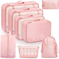 Flyngo Nylon 8 Pcs Travel Organizer Pouch Packing Cubes For Clothes Space Savers Bags Cosmetics/Underwear/Socks/Shoes Toiletry Bag Laundry Organiser(Pink)