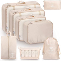 Flyngo Nylon 8 Pcs Travel Organizer Pouch Packing Cubes For Clothes Space Savers Bags Cosmetics/Underwear/Socks/Shoes Toiletry Bag Laundry Organiser(Beige)