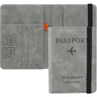 Flyngo Passport Holder Cover Travel Wallet Organiser, Passport Case With Rfid Blocking, Pu Leather Travel Document Holder For Men & Women Travel Accessories (Grey)