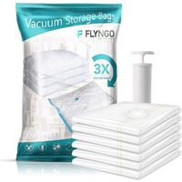 Flyngo Polypropylene Reusable Ziplock Vacuum Storage Space Saver Bags For Clothes With Travel Hand Pump-(Large-Pack Of 3(60Cmx80Cm)),White