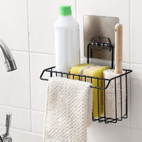 Zizly Sink Caddy Organizer Metal Iron Sponge Holder Rack Drain Rack Basket For Kitchen Brush Soap Dish-Washing Liquid, Towel Rack, Shampoo, Cosmetic Bottle Stand (Black)