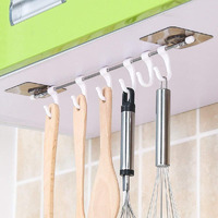 Zurato Self Adhesive Stainless Steel Rod With 6 Hooks Wall Mounted Utensil Hanging Rack For Kitchen, Bathroom Towel Hanger, Kitchen Hangers And Hooks(Sizee- 40 * 6Cm)