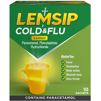 Lemsip Original Strength Cold + Flu Lemon Hot Drink 10 Sachets
