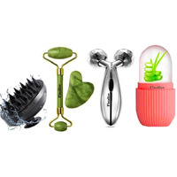 Finalize 3D Manual Roller Face Body Massager With Ice Roller For Face,Ice Face Roller Silicone Facial Cube,Ice Cube Massager Face,Jade Roller With Gau Sha Stone,Head Scalp Shampoo Brush(Multi)
