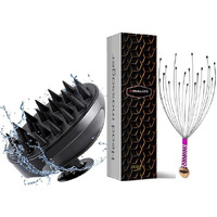 Finalize Hair Scalp Manual Massager With Shampoo Brush,Head Massager Scalp Scratcher 12 Finger Body Relaxing Soft Silicone Bristles For Anti Dandruff-For Men, Women - Multi- (Head Massager+Shampo.)