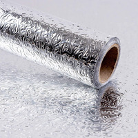 Sarvatray Aluminum Foil Stickers For Kitchen Slab And Wall, Vinyl Stickers For Kitchen, Pvc Wallpaper Sticker Kitchen Wall Stickers Oil Proof Heat Resistant, Kitchen Platform Sticker, Self Adhesive Wallpaper For Kitchen (2 M Silver Curly No3)