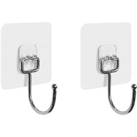 K.K. Villa Hook For Wall Self Adhesive Hooks, Stainless Steel + Abs Adhesive Wall Hanger For Kitchen Bathroom Office Closet - Waterproof,Oilproof No Drill-No Glue Needed (Single Hook, 2)