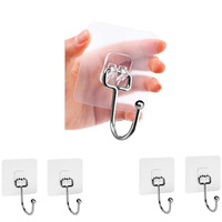K.K. Villa Hook For Wall Self Adhesive Hooks, Stainless Steel + Abs Adhesive Wall Hanger For Kitchen Bathroom Office Closet - Waterproof,Oilproof No Drill-No Glue Needed (Single Hook, 5)