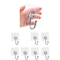 K.K. Villa Hook For Wall Self Adhesive Hooks, Stainless Steel + Abs Adhesive Wall Hanger For Kitchen Bathroom Office Closet - Waterproof,Oilproof No Drill-No Glue Needed (Single Hook, 8)