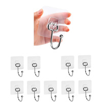 K.K. Villa Hook For Wall Self Adhesive Hooks, Stainless Steel + Abs Adhesive Wall Hanger For Kitchen Bathroom Office Closet - Waterproof,Oilproof No Drill-No Glue Needed (Single Hook, 10)